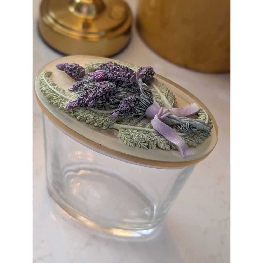 Clear Glass Trinket Jar with 3D Embossed Lavender Floral Lid